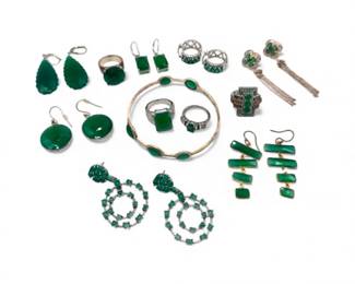 61 MixedSterlingGreenStoneJewelryGreenOnyxEmeraldLookPieces