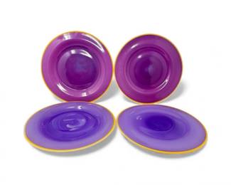 153 Setof4HandBlownDeCicioArtGlassPlatesPurplewGoldRim