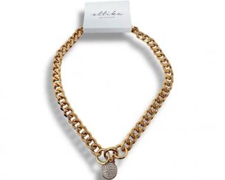 87 Etika18KGoldPlatedChainNecklacewCrystalDiscPendant