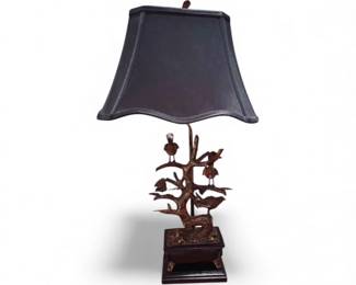12 BronzeToneBirdTreeTableLampwDarkShade