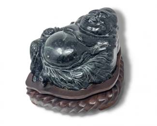 89 StoneBuddhaSculptureonDetachableCarvedWoodBase