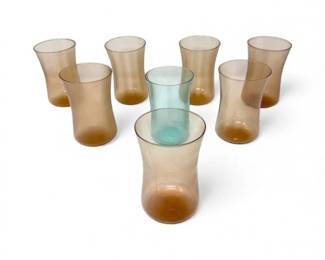 164 Setof8SmokedGlassTumblers7Brown1BlueAccent