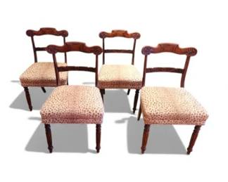 43 4DecorativeCarvedWoodDiningChairswLeopardUpholstery