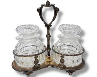 20 AntiqueSilverPlateDoubleJamStandwCutCrystalJars