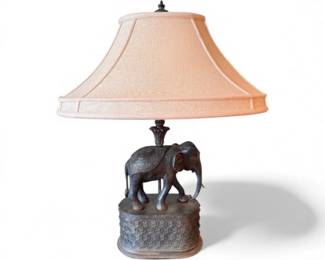 53 ElephantTableLampwTexturedBaseNeutralFabricShade