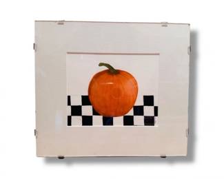 56 FramedPumpkinWatercolorArtonCheckeredBackground