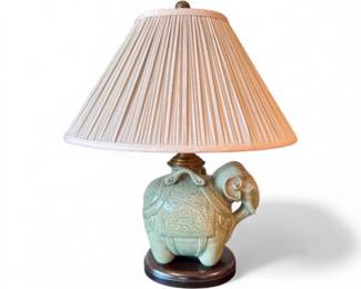 68 CeramicElephantTableLampDecorativeCarvedBasePleatedShade