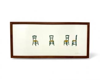 139 SignedMultipleChairIllustrationswWoodFrame