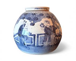 42 ChineseBlueWhiteGingerJarwLidChinoiserieDeities