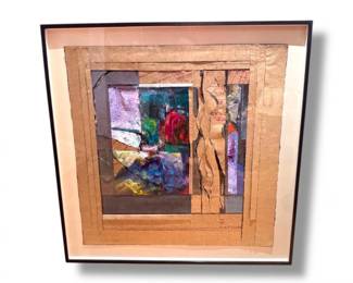 120 MixedMediaAbstractCollagebyLevenskyFramed