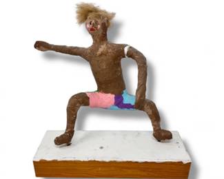 116 HandmadeFolkArtFigurativeSculptureonWoodBase