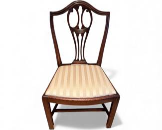 177 VintageStyleWoodChairwCarvedBackStripedSeat