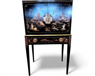 1 AntiqueChinoiserieLacqueredCabinetonStandDrexelStyle