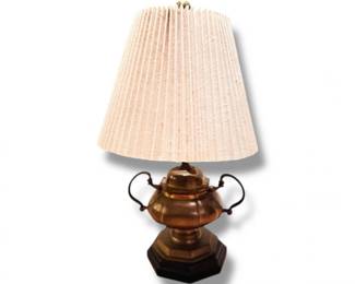 73 VintageBrassDoubleHandleTableLampwPleatedFabricShade