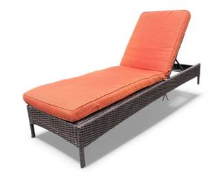 112 OutdoorWickerChaiseLoungeChairwOrangeCushion