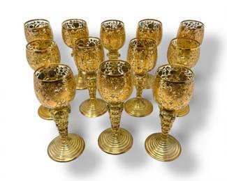 84 12PieceEmbossedGoldGreenGobletSetDecorativeGlassware