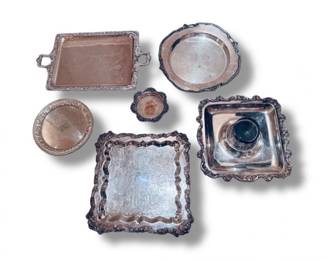 63 6VintageSilverplateTraysServerPiecesMixedMakers