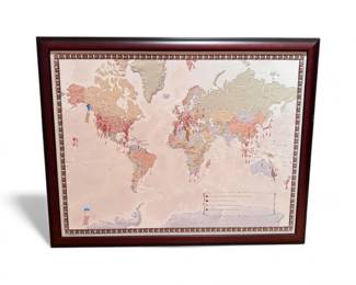 75 LargeFramedWorldTravelerMapwColorCodedTravelPins