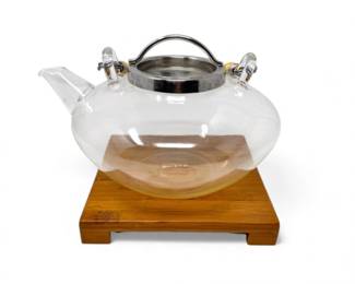 143 BonjourGlassTeapotwBambooHandleWoodBase