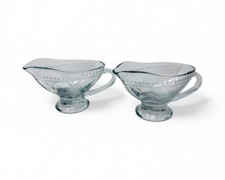 168 2VintageEtchedGlassGravyBoatsWilliamsSonomaStyle