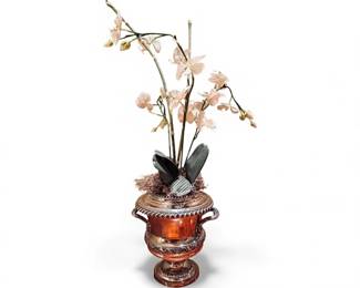 13 RegencyStyleSilverPlatedUrnVasewWhiteOrchidArrangement