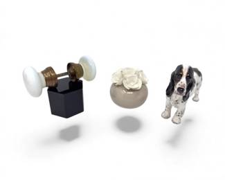 130 PorcelainDecorTrioRoyalDoultonDogFloralVaseGlassDoorKnob