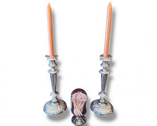 4 PairofSilverToneCandleholderswSKEEMMatchCloche