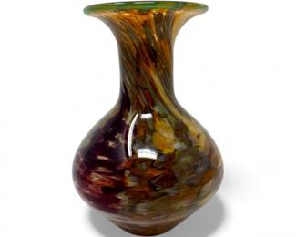 71 HandblownArtGlassVaseSwirledAmberBrownGoldPattern