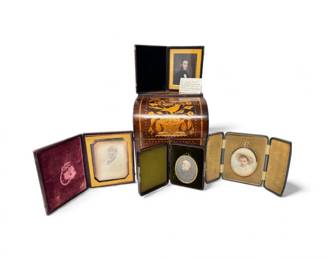 150 AntiquePortraitMiniaturesPhotoCaseswInlaidWoodenBox