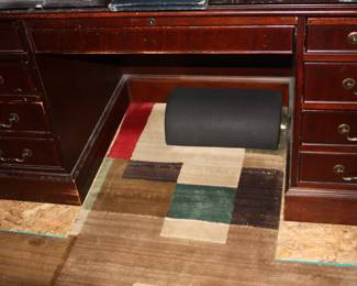 Solid Wood executive desk w/glass top, 5 drawers, 2 pull out writing surfaces, & 2 file cabinet drawers