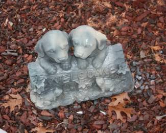 Yard art: 2 puppies 'Welcome'