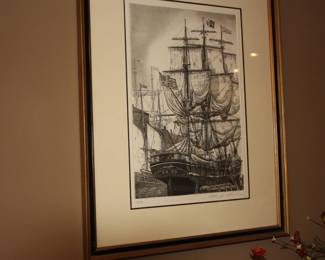 American sailing ship matted/framed picture  signed