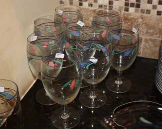 8 blue & pink stemmed glasses