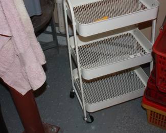 White 3 tier metal container w/wheels