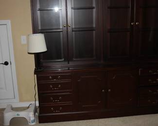 2 pc book case w/beveled glass & office credenza w/6 drawers / 2 doors