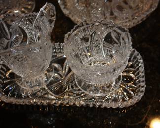 Cut glass 'Bird Pattern' sugar/creamer & tray  Hofbauer Byrdes  collection