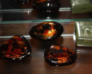 3 hand painted paperweights
