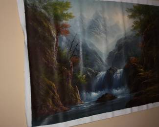 Oil on canvas large signed waterfall