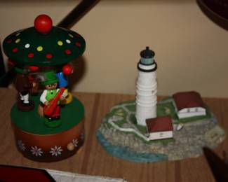 Boston Harbor lighthouse & musical Auder Schonen Blaven Donau (merry-go-round)  (music box over wound)