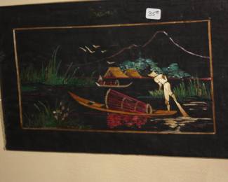 Chinese picture of straw fishing boat