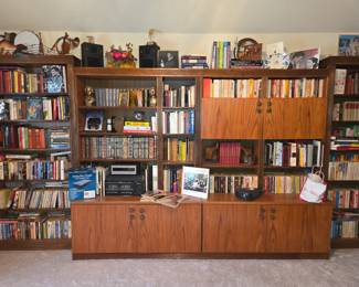 Books galore, bookshelves