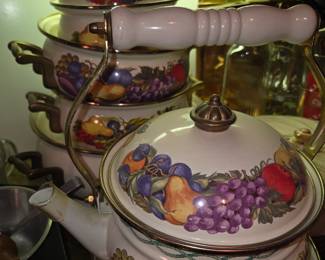 Vintage enamel cookware & teapot