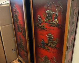 Antique hand painted Asian cabinet 3 shelves ,Very old interesting piece 
