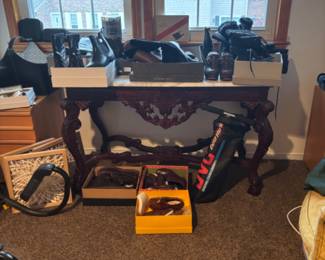 Mahogany and marble entry table/ sofa table 