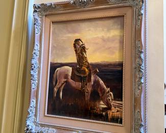 Vintage Oil on canvas after Edward Curtis 'Badlands' signed and dated by the artist
