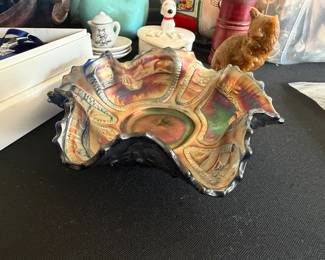 Antique Fenton Art Glass Sailboats Carnival glass dish