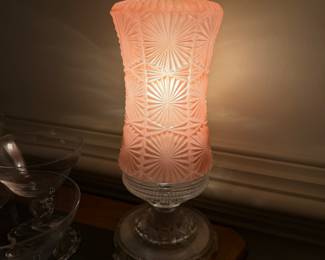 Pair, Vintage Pink Glass Budoir Lamps