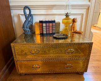Vintage Sarreid Ltd brass bound two drawer chest