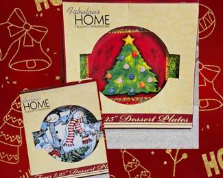 Christmas Tree Snowman Holiday Dessert Plates  Set Of 4 Each