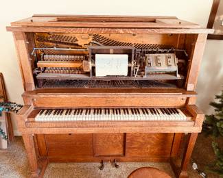 vintage upright player piano, a